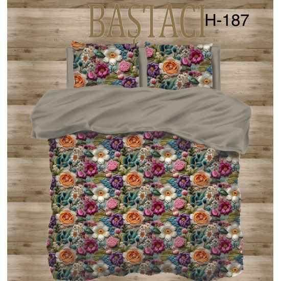 H-187 Reaktif Baskı Koyu Dijital Nevresim Kumaş 