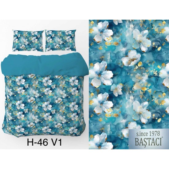 H-46-V1 Reaktif Baskı Koyu Dijital Nevresim Kumaş 